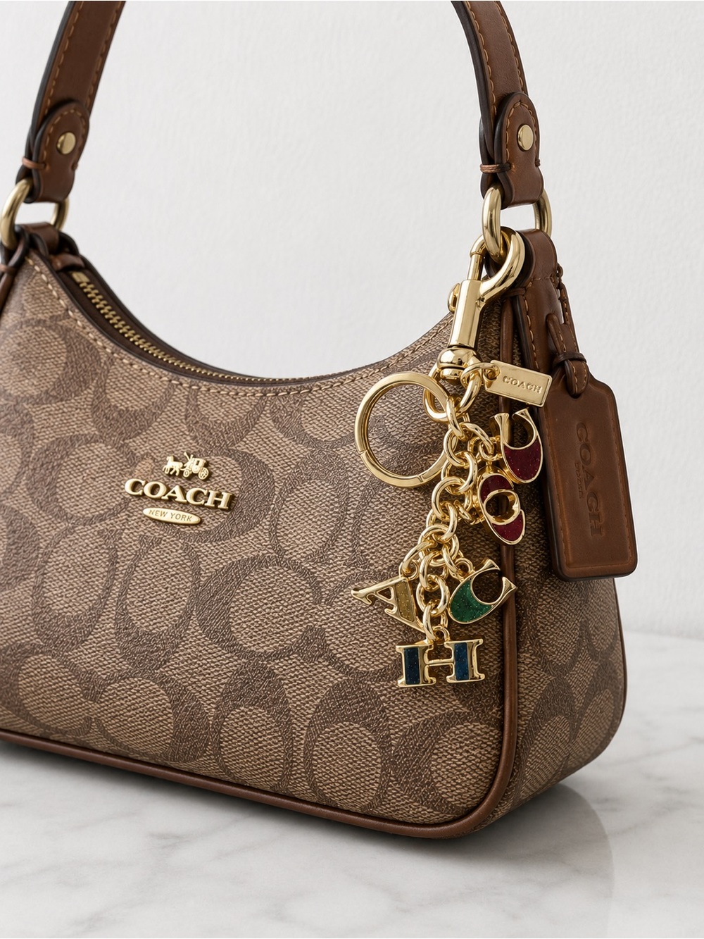 Coach Multicolor Letter Bag Charm & Keychain – Gold Tone Enamel Initial Charm